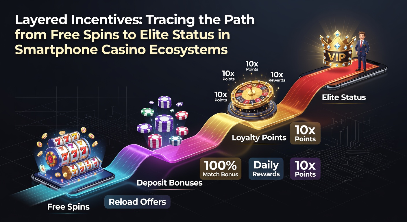 Smartphone displaying casino app interface with free spin bonuses and progress indicators